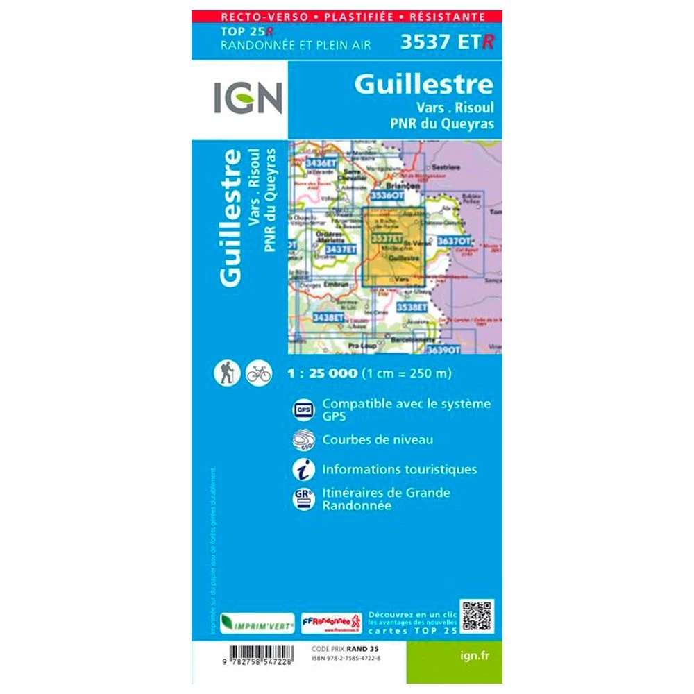 Carte IGN 3537ETR Guillestre, Vars, Risoul, PNR Du Queyras - Résistante – Image 2