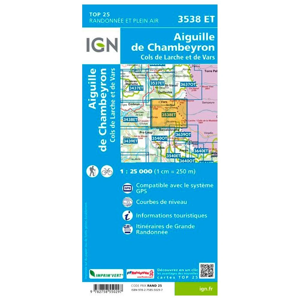 Carte IGN 3538ET Aiguille De Chambeyron Cols De Larche Et De Vars – Image 2