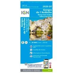 Carte IGN 2939OT Gorges De L'Ardèche, Bourg-Saint-Andéol, Vallon-Pont-d'Arc
