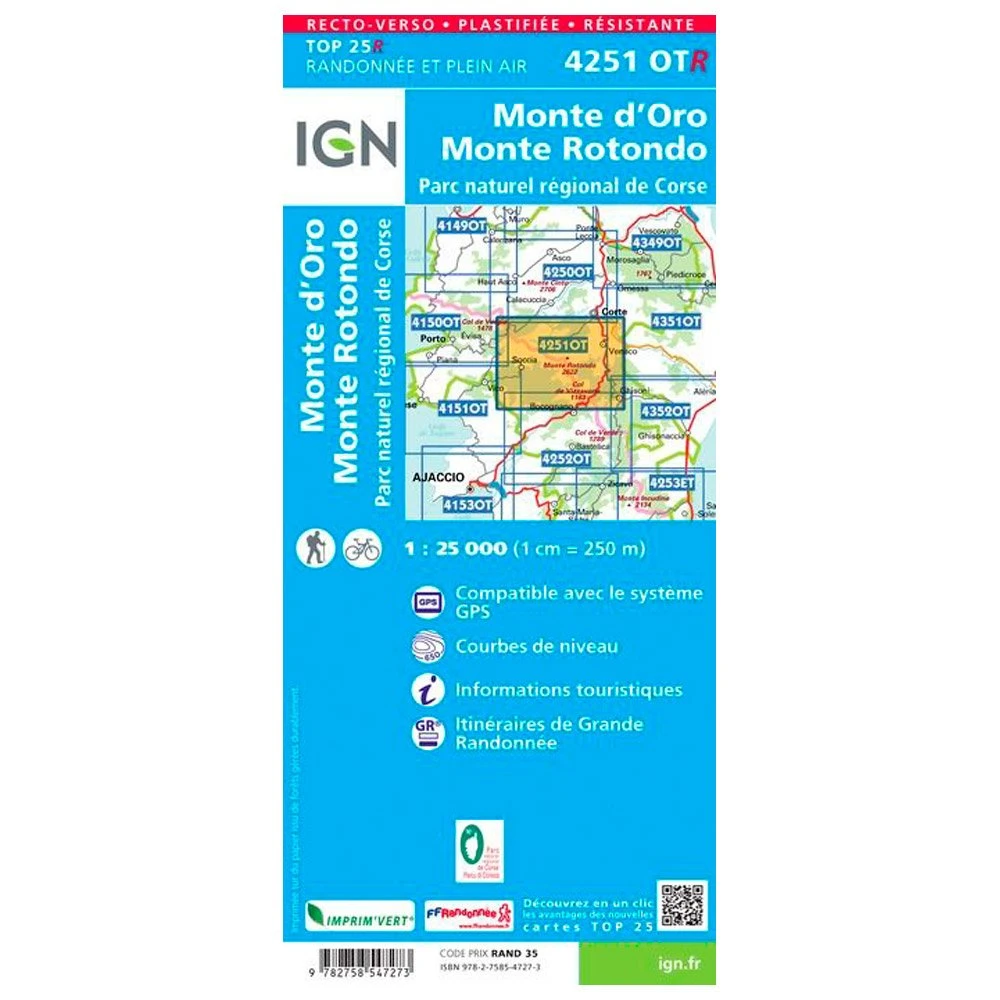 Carte IGN 4251OTR Monte D'Oro, Monte Rotondo, Parc Naturel Régional De Corse - Résistante – Image 2