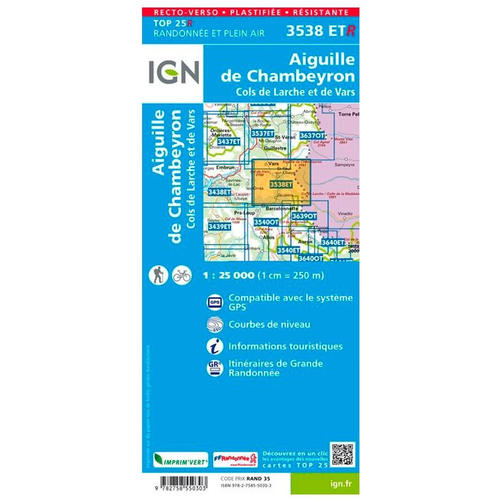 Carte IGN 3538ETR Aiguille Du Chambeyron, Cols De Larche Et De Vars - Résistante – Image 2