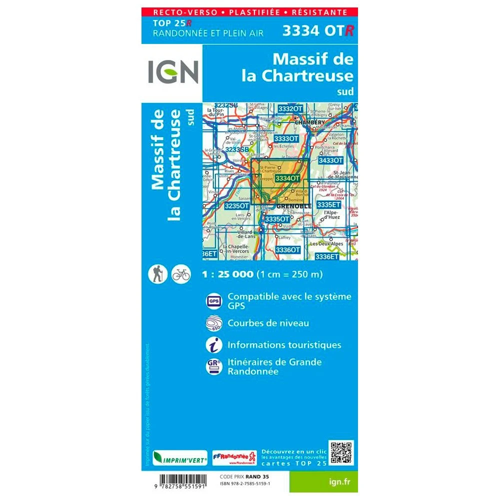 Carte IGN 3334OTR Massif De La Chartreuse Sud - Résistante – Image 2