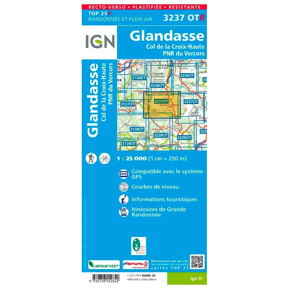 Carte IGN 3237OTR Glandasse, Col De La Croix-Haute, PNR Du Vercors - Résistante – Image 2